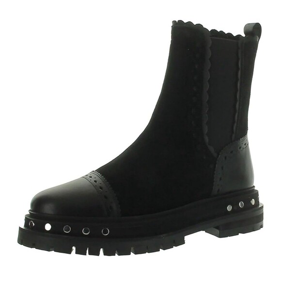 EUC Free People Tate Black Suede Chelsea Boots Size 6.5 Women's Side Zip Chunky - Picture 1 of 14